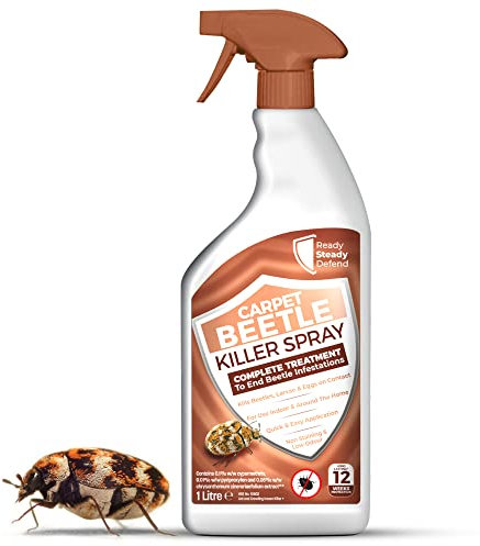 Carpet Beetle Killer Spray 1L - Fast-Acting 0.1% Cypermethrin, Targets All Life Stages, Low Odour, Long-Lasting Protection, Works on Soft/Hard Furnishings, Indoor/Outdoor Use