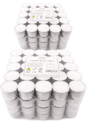 pajoma® Teelichte 200 Stück, Weiß | unbeduftete Teelichter | Brenndauer: 8 Std. - 20 g Wachsgewicht, 25 x 38 mm | Gastro, Hochzeit, Dekorieren, Feiern, Entspannen, Outdoor, Party