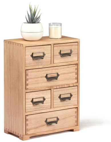 KIRIGEN Schreibtisch Schublade Schrank Storage Organizer 6 Schubladen Mini Chest mit Lable Holder Griffe für Home Office Desktop Organizer und Storage Natural