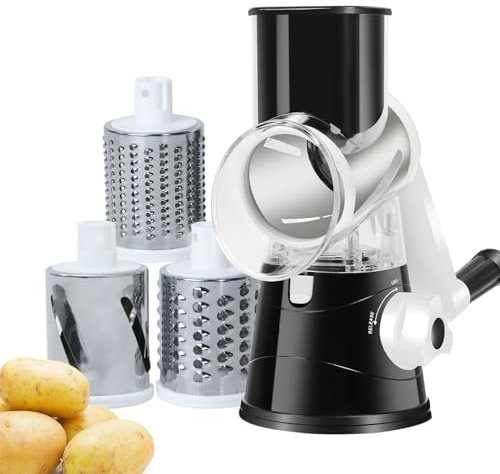 Rotary Cheese Grater - Handheld Rotary Slicer Vegetable Slicer with 3 Interchangeable Drum Cutters, Stainless Steel Vegetable Grater, Carrot Graters Slicers Shredder for Cheese, Cucumber, Nuts