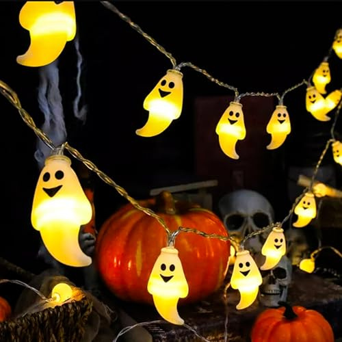 XVZ Halloween ljusslinga - 3 m 20 LED spöke med timer - höstdekoration med batterier - vit