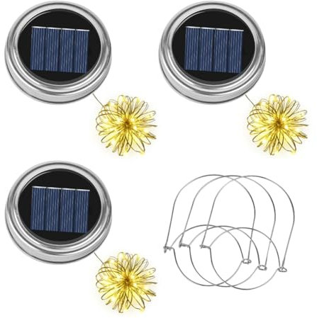 Adiwo 3 Pezzi Lanterna Solare da Esterno Parti di ricambio, Catena luminosa da 2 m con 20 LED, Viene fornito con 3 maniglie, Lanterne Solari esterno Barattolo di vetro Luci Solari Giardino