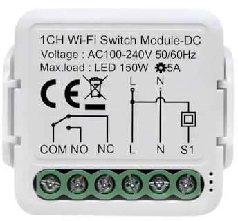 URURTM Modulo di interruttore relè WiFi a contatto secco 1 canale DC 12/24 V AC 100-240 V, applicazione Tuya Smart Life, funziona con Alexa, Google Home