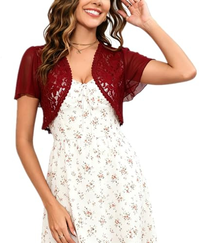 Boléro Femme Dentelle Gilet Veste Transparentes Cardigan Court Manches Courtes pour Robe Mariage T Shirt Bretelle Chic Elégante Soirée Fête Décontracté