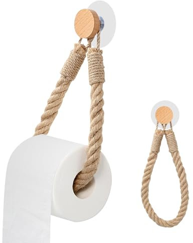 QIANCSJ Portarotolo di carta igienica in legno, senza foratura, porta asciugamani in carta igienica, decorazione vintage, decorazione boho, corda industriale per bagno e toilette