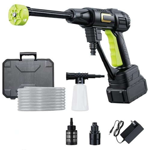 Kevsuvqin Cordless Pressure Washer, Max 120Bar Portable Power Washer, 4.0Ah Battery Pressure Washer, 3 Levels Adjustable, 6-IN-1 Adjustable Nozzle, Cordless Power Washer for Car and Garden Cleaning