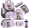 Familando Mädchen Schulranzen-Set Sweet Kitty, 8-teilig, ergonomischer Tornister mit Reflektoren, ab der 1. Klasse mit Federmappe und Sporttasche (Kitty - Katze)