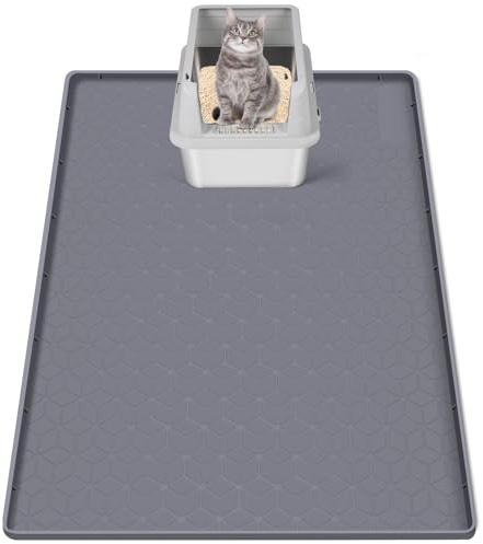 Bartuke Alfombrilla para Arena de Gato, Extra Grande 34 x 22 Alfombrilla de Silicona Atrapadora de Arena para Control de Dispersión, Suave para las Patas del Gatito, Fácil de Limpiar (Gris)