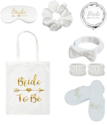 XFSRG Kit Addio al Nubilato Sposa e Amiche Accessori da Sposa con Ciabatte Fascia Specchio Mascherina Borsa e Altro Decorazioni Nozze Eleganti per Matrimoni