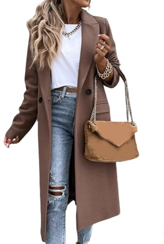 IDEALSANXUN Long Wool Coats for Women 2025 Trench Coat Fall Jackets Winter Coat Dressy Tweed Blazers Peacoat, Dark Khaki, L