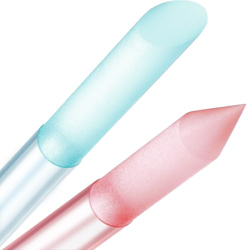 Curvlife 2-Pack Glass Cuticle Pushers with Leather Cases, Crystal Nail File Sticks for Cuticle Remover & Nail Care, Washable Reusable Manicure Tools for Natural & Acrylic Nails