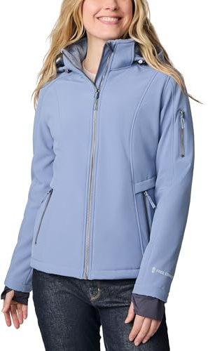 Free Country Women's Softshell Jacket Fleece Fur Lined Insulated Hooded Water & Wind Resistant Coat for Outdoor Hiking Ski-Aeris II-Stonewash-XL