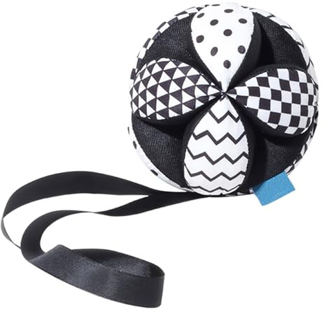 Generico Palline morbide con sonaglino bambini, giocattolo con frizione sensoriale per bambini - Giocattolo con pochette per in bianco e nero - Palla in tessuto morbido per, palla in cotone