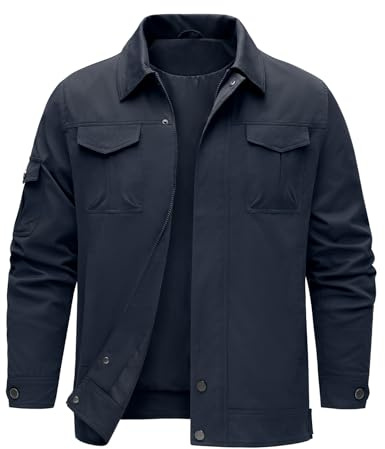 heekpek Giacca da Uomo Primavera Estiva Idrorepellente Giubbotto Mezza Stagione Leggero Casual Giacche con Tasche Multiple, Blu navy, L