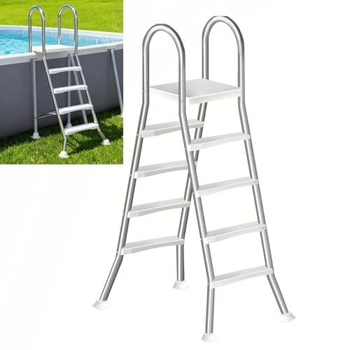 LHFJ Scaletta Piscina Fuori Terra 132 a Doppia con 4 Gradini in Acciaio, Scala per Piscina Fuori Terra, Gradini per Piscina Fuori Terra, capacità di 250 kg,53 in