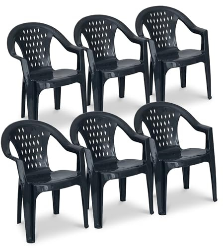 Tomaino - Lot de 4 chaises de jardin en plastique empilables - Chaises d'extérieur résistantes et légères avec drainage, idéales pour terrasse, balcon, bar (6, Vert)