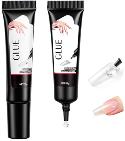 BUTBU Pegamento Uñas Postizas, No Requiere Lámpara UV/LED, 2 × 15g