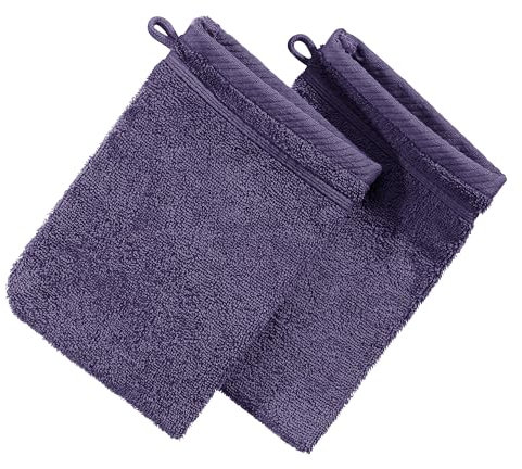 Erwin Müller Waschhandschuh Heidelberg 2er- Pack, 100% Baumwolle lila Größe 15x21 cm - weiche Qualität, saugstark und strapazierfähig - praktisch durch Schlaufe (weitere Farben)