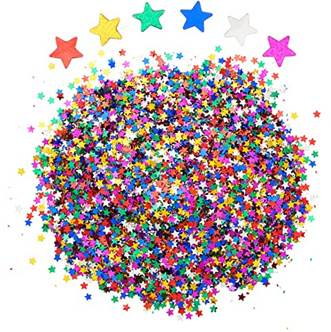 7 oz/ 200 g Rainbow Colored Star Confetti for Table Decor, Metallic Glitter Foil, Star Sequins for Birthday Party, Wedding (0.1 In)