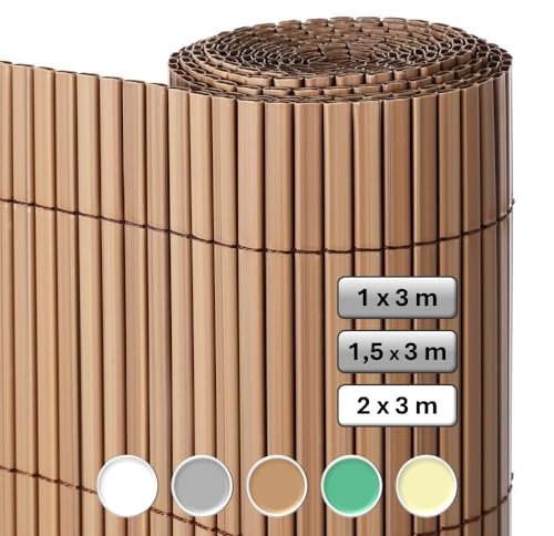 Cañizo PVC de Doble Cara Marrón 3x2 Metros | Resistente 1.200 gr/m2, Decorativo y Fácil Instalación | Alta Privacidad y Ocultación para Valla, Jardín, Balcón o Terraza