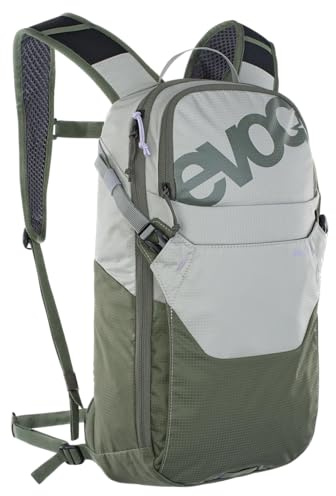 EVOC RIDE 8 Fahrradrucksack, Trekkingrucksack für Trails & andere Aktivitäten (cleveres Taschenmanagement, belüftet durch AIR-PAD-Rückenpolsterung, inkl. 2l HYDRATION BLADDER), Steingrau/Dunkeloliv