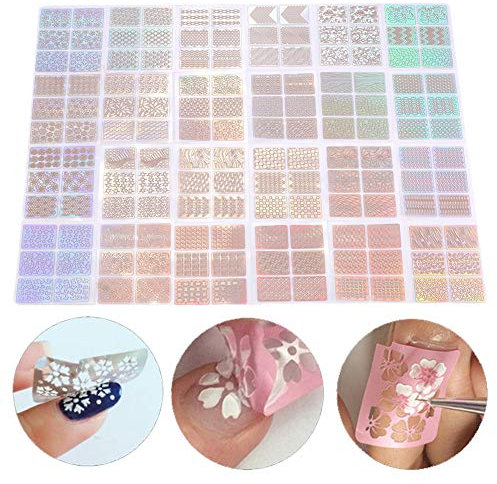 3D Nagelschablonen Set Für Nail Art Design Selbstklebende Gold Silber Aufkleber Blätter, Airbrush Schablonen Abziehbilder Professionelle Maniküre, Vielfältige Anwendung Anfänger Profis, 100% Ig