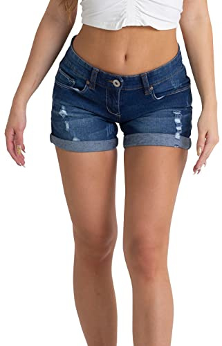 westAce Womens Denim Shorts Stretchy Skinny Distressed Ripped High Waisted Rollup Summer Designed Ladies Boyfriend Hot Denim Jeans Short Pants 8-20 (Dark Blue Wash, 10)