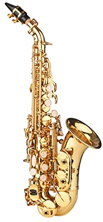 HUIOP Saxofón Soprano BB de Latón Lacado Dorado - Estuche, Boquilla, Correa, Paño de Limpieza y Cepillo para Músicos Principiantes