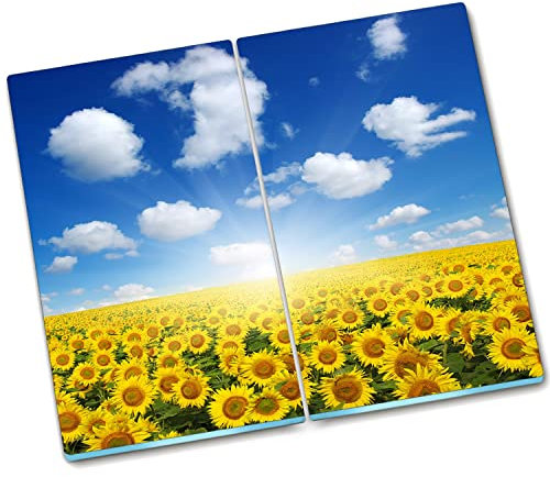 Decormat Cutting Board Stove Covering Plate Protective Board Splash Protection 2x30x52 cm Hardened Glass Kitchen - Sunflower Fields