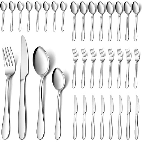 Herogo Cutlery Set for 8 People, 32-Piece Stainless Steel Flatware Set, Elegant Tableware Silverware with Spoon Knife Spoon, Mirror Polished & Smooth Edge, Dishwasher Safe