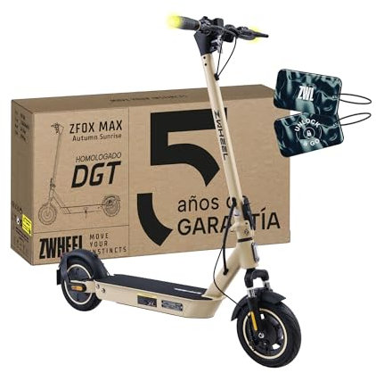 ZWHEEL ZFOX MAX Autumn Sunrise | Patinete Eléctrico Adultos Homologado DGT - 800W MAX, 50km Autonomía, IP54 Resistencia al Agua, Ruedas 10 - Llave NFC, Intermitentes, Doble Suspensión, Frenos AER