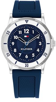 Tommy Hilfiger Montre à Mouvement à Quartz Trois Aiguilles pour la Jeunesse avec Bracelet en Silicone Bleu - 1720040