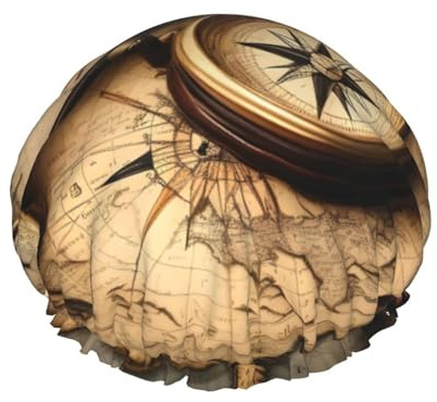 Grand bonnet de douche imprimé boussole et carte du monde ancien, bandeau élastique, double couche imperméable pour le bain, pour homme et femme