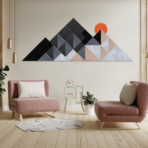 Alishomtll 45 Stück dreieckige Selbstklebend Akustikplatten Akustikpaneele, Schallabsorbierende Paneele, Schalldichte Wandpaneele, Wanddekoration Kunst Schallschutz für Studios/Haus/Büros, Berggipfel