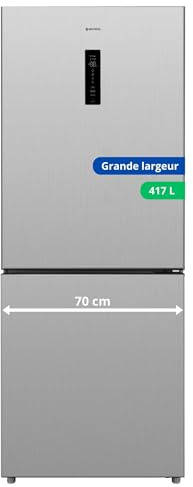 GEDTECH Réfrigérateur combiné GCB417NFIX 417L Grande largeur 70cm - congélateur bas - No Frost - Inox