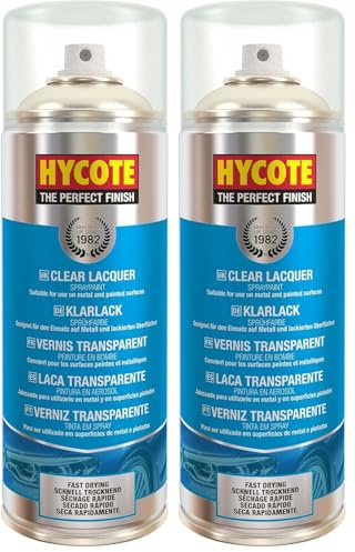 Hycote Vernis Transparent Brillant en Spray – Laque de Protection Acrylique 400 ml – Fixe et Protège la Peinture – Fini Durable, Séchage Rapide (Lot de 2)