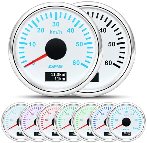 52mm Geschwindigkeitsmesser Boot GPS Tacho Kilometerzähler 0-60Km/H Wasserdichter IP67 7-Farben Tachometer Messgerät für Auto Boot Yacht 12V/24V