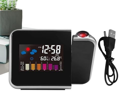 Orologio Da Proiezione Per Soffitto Camera - Sveglia Con Proiettore, Igrometro Misuratore Di Umidità Della Temperatura | Stazione Meteo Senza Fili Per Interni ed Esterni, Display LED Cl
