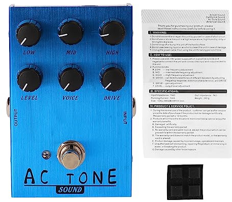 Pedal de Efectos para Guitarra Eléctrica, Distorsión y Overdrive, Aluminio - Diseño Compacto, Fácil Control, Duradero para Todos los Músicos (AN 33 Azul)