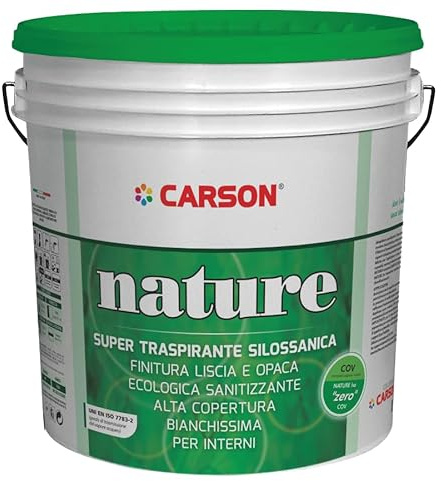 CARSON Colorificio Nature Pittura Silossanica Super Traspirante per Interni Anti Muffa Coprente Sanitizzante Ecologica Bianco 14 Lt