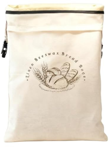 Bolsas de pan de cera de abejas, paquete de 2, bolsa de pan de masa madre reutilizable con cremallera y correa, revestimiento de cera de abejas natural sobre algodón orgánico para mantener fresco, 17