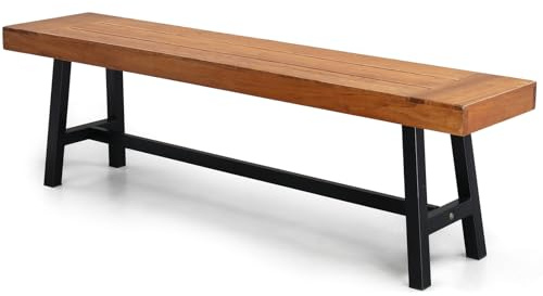 Bonnlo 160cm Solid Wooden Bench with Metal Legs, Rustic Indoor Outdoor Dining Bench, Seat for Hallway Garden Deck Patio Lounge Yard