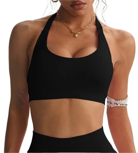 Tränings- och sport-BH:ar, Dam Sport BH Halter Yoga Crop Top Flerfärgad Flera storlekar(Black,L)
