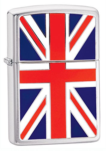 Zippo Windproof Lighter - Union Jack - Brushed Chrome Finish - Refillable for Lifetime Use - Adjustable Flame - Gift Box - Metal Construction - Made in USA