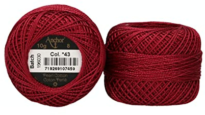Anchor 4591008-00043 brodergarn, 100 % bomull, rubinröd, tjocklek 8, 82 m, 16 gram