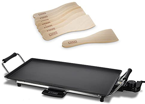 LIVIVO Teppanyaki Grill – Large 2000W Electric Tabletop Griddle with Non-Stick Cooking Surface, Wooden Spatulas & Drip Tray – Japanese Style Hot Plate for Indoor BBQ, Stir Fry, and Healthy Dining