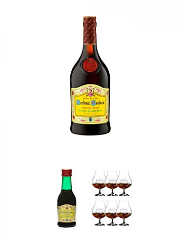 Cardenal Mendoza spanischer Brandy 0,7 Liter + Cardenal Mendoza spanischer Brandy 0,05 Liter Miniatur + Cardenal Mendoza 6 Gläser Stück