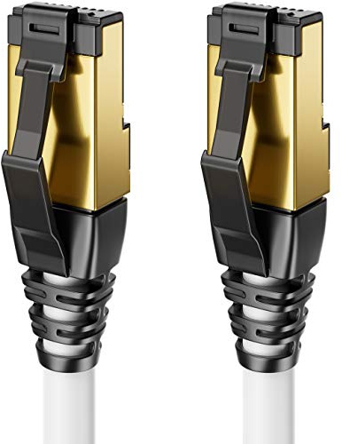 deleyCON 15m CAT8.1 LAN Kabel Patchkabel Netzwerkkabel - RJ45 LAN DSL Kabel Kupfer S/FTP Schirmung 2000 MHz 40 Gbit - CAT.8 Ethernet Kabel RJ45 Stecker vergoldet - Weiß