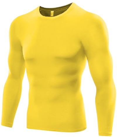 The Pure Blue Men's Yellow Long-Sleeved Compression Top - [Small] Tight Fit Body Shaper and Base Layer Gym Clothes for Men. Moisture-Wicking, Anti-Odour Fabric for Ultimate Performance and Comfort.