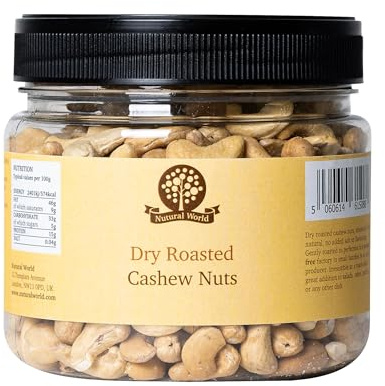Nutural World - Dry Roasted Whole Cashews - Unsalted (500g) - Great Taste Award Winner